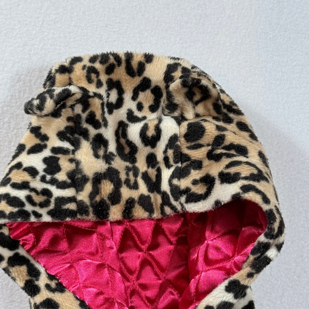 Gymboree Faux Fur Jacket Girls 2T-3T Leopard Print Hooded Ears Pink Lining Coat - Picture 3 of 8